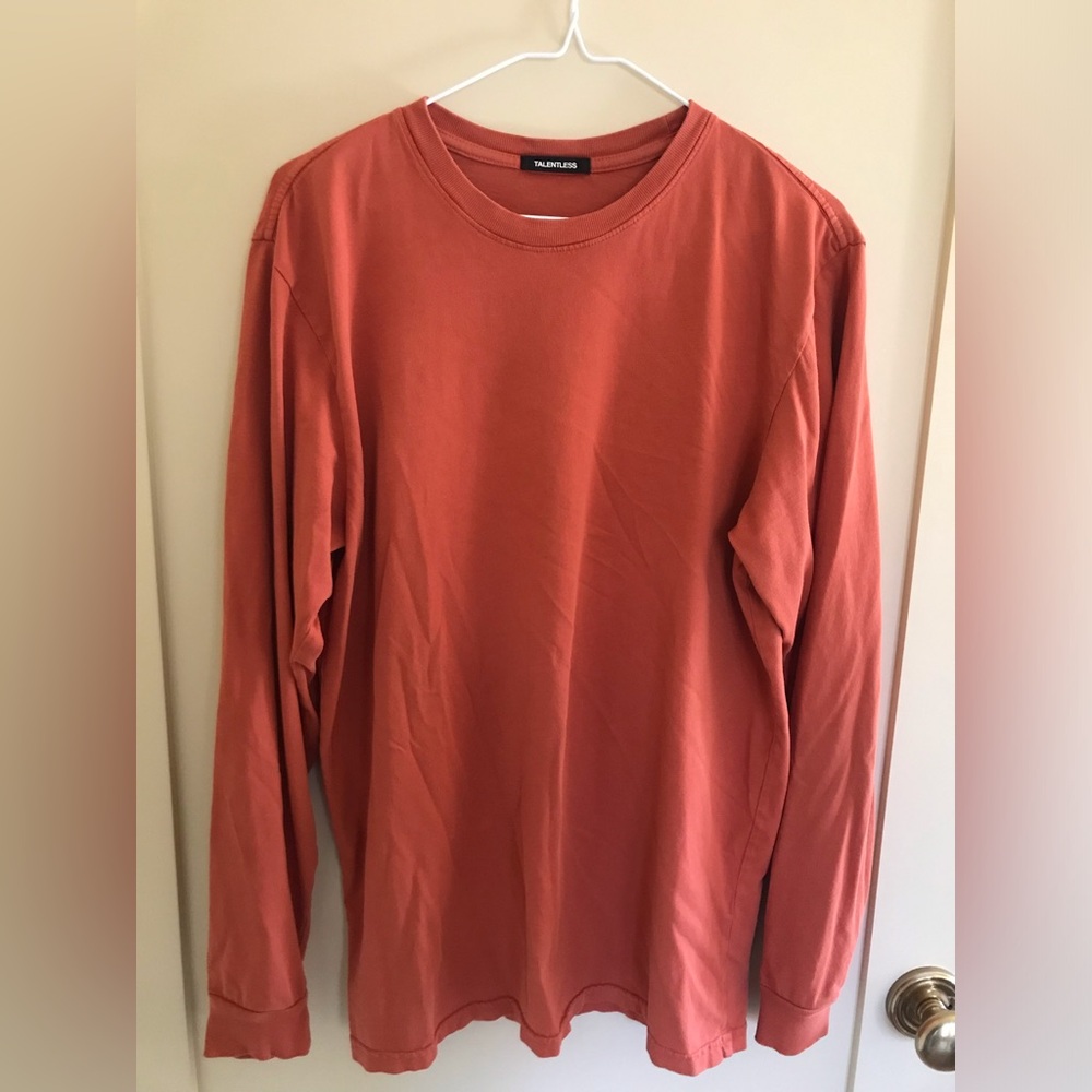 TALENTLESS Orange Long Sleeve T-shirt Medium Cotton